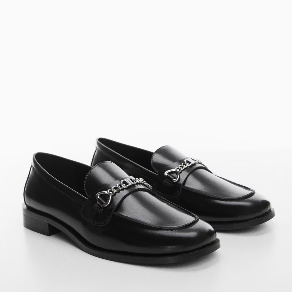 MANGO leather loafers chain sz 7